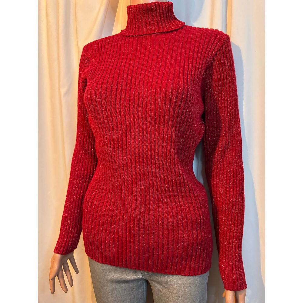 Womens Red Ribbed Turtleneck Sweater Size Large